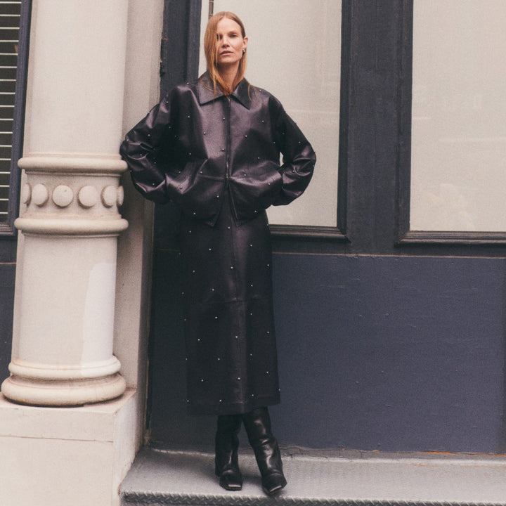 Hand-Studded Nappa Leather Bomber Jacket
