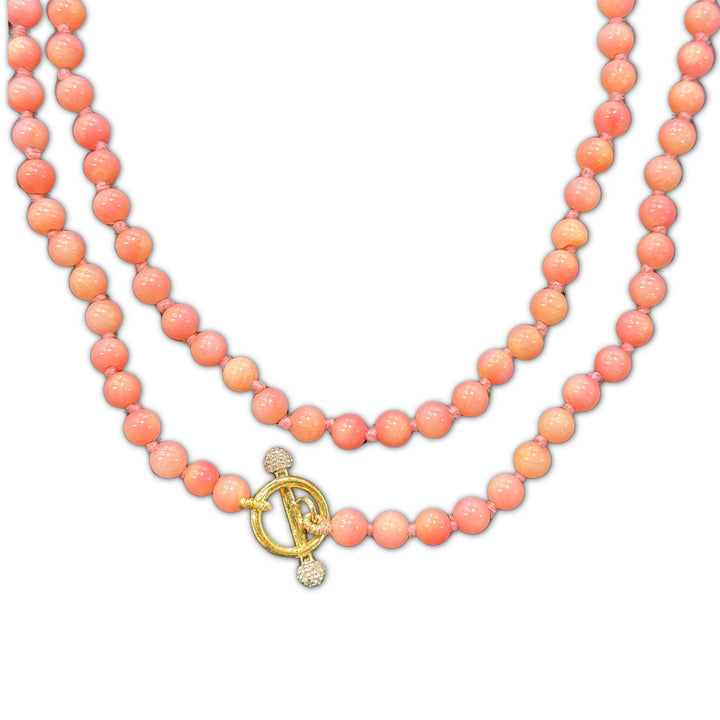 Pink Coral Bead Necklace 54"