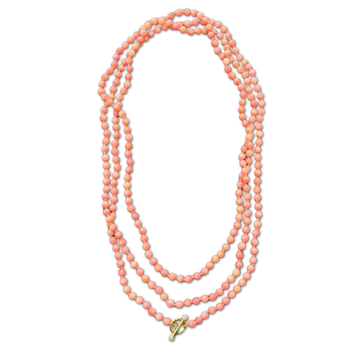 Pink Coral Bead Necklace 54"