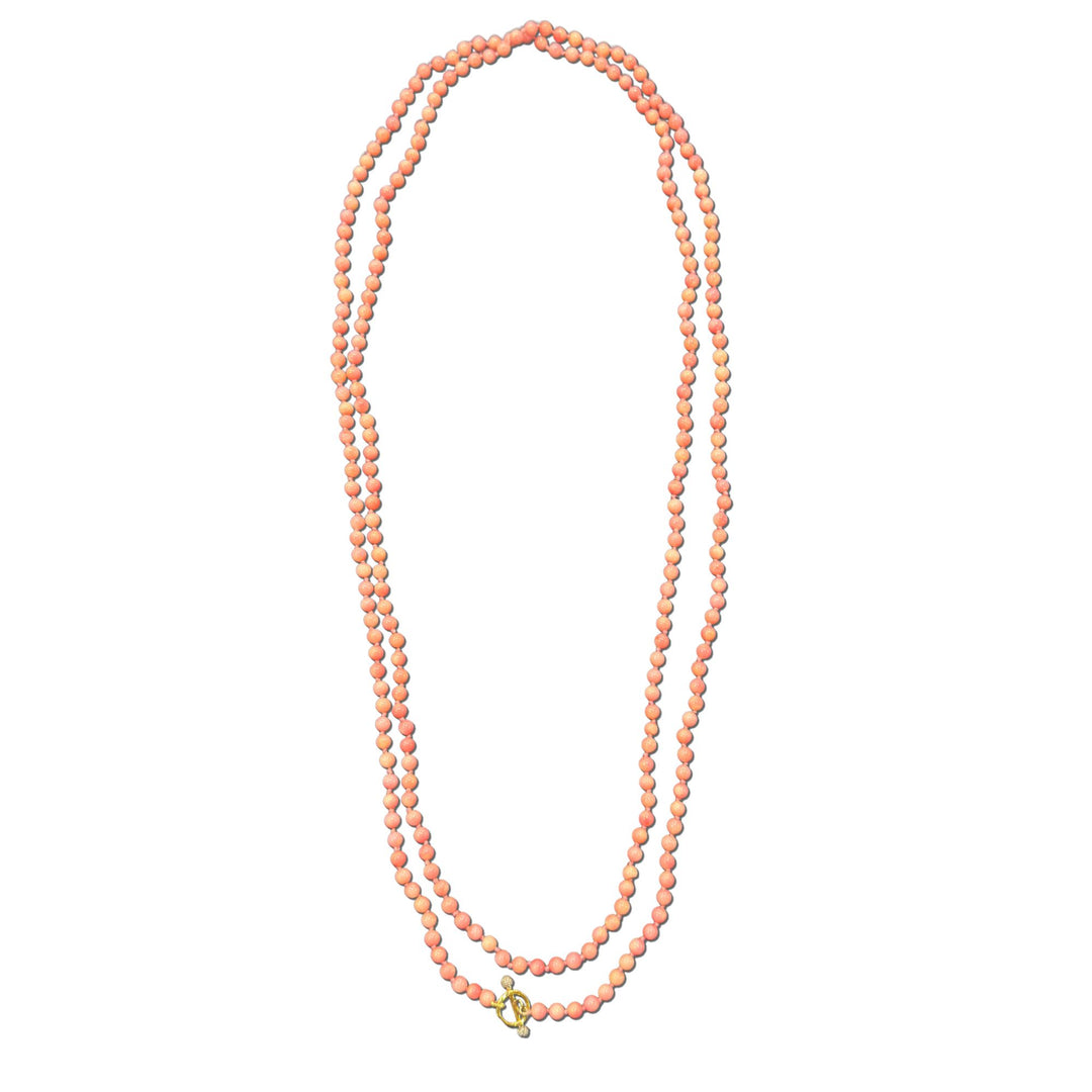 Pink Coral Bead Necklace 54"
