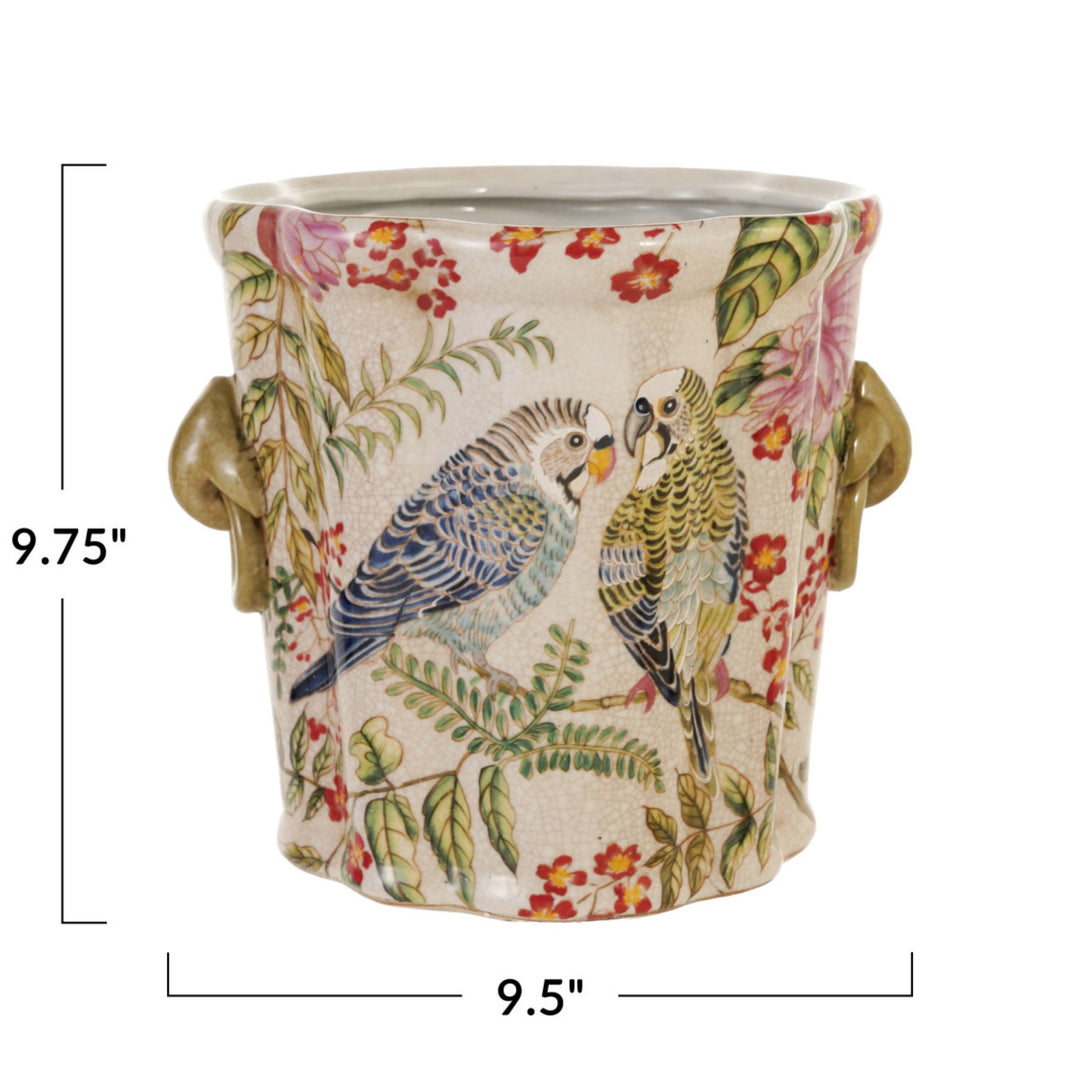 Hand-Painted Stoneware Planter and Vase