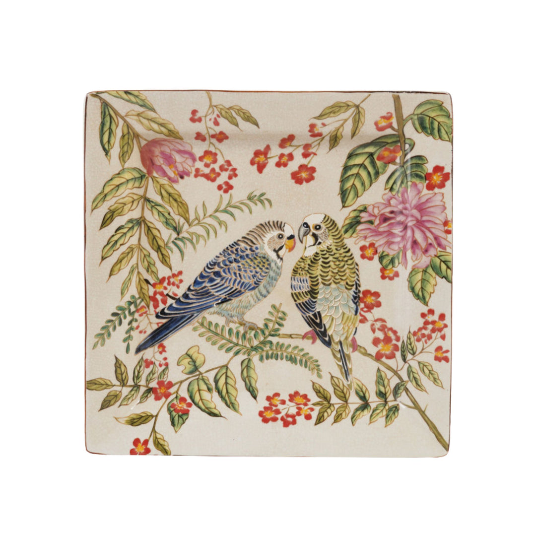 Decorative Stoneware Dish w/Parakeets