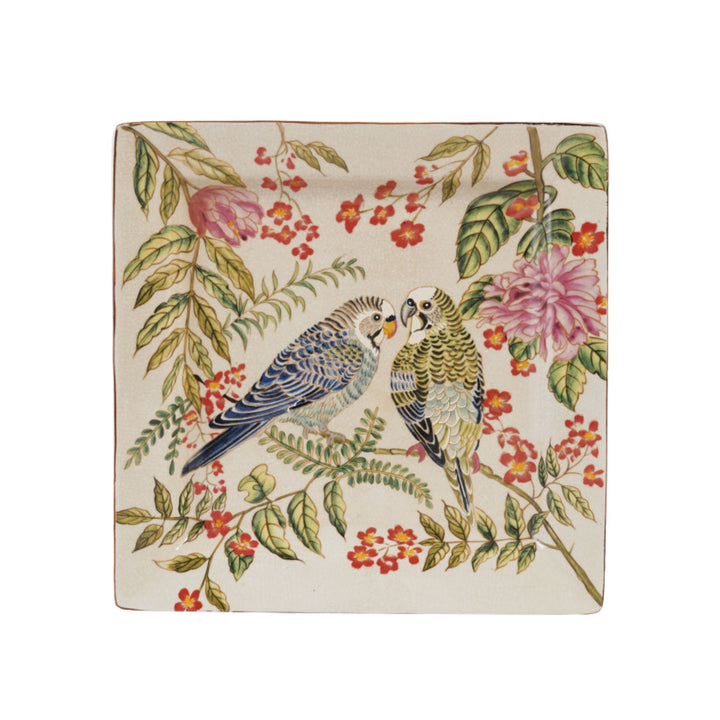 Decorative Stoneware Dish w/Parakeets