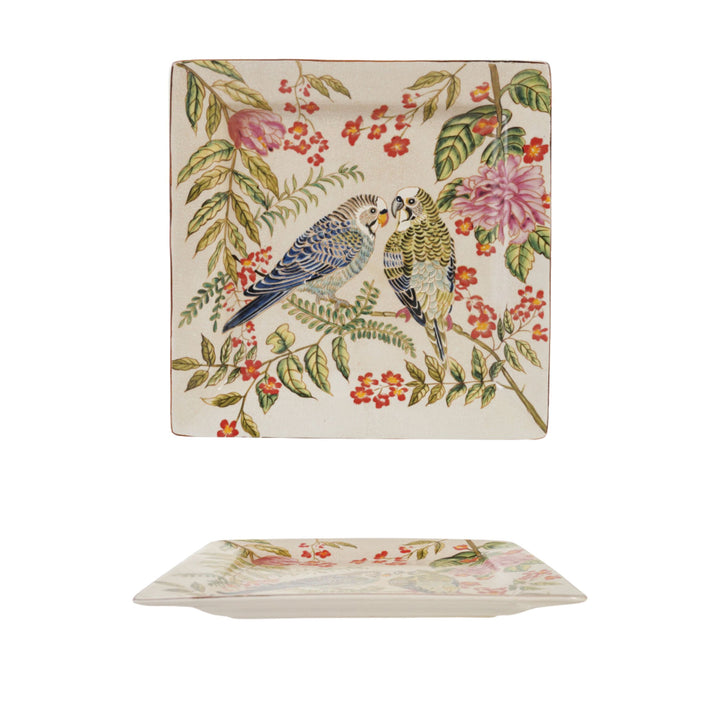 Decorative Stoneware Dish w/Parakeets