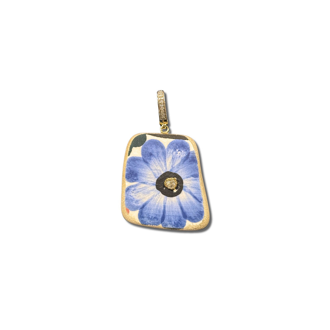 Vintage Porcelain Bulgarian Plate Blue Flower Pendant