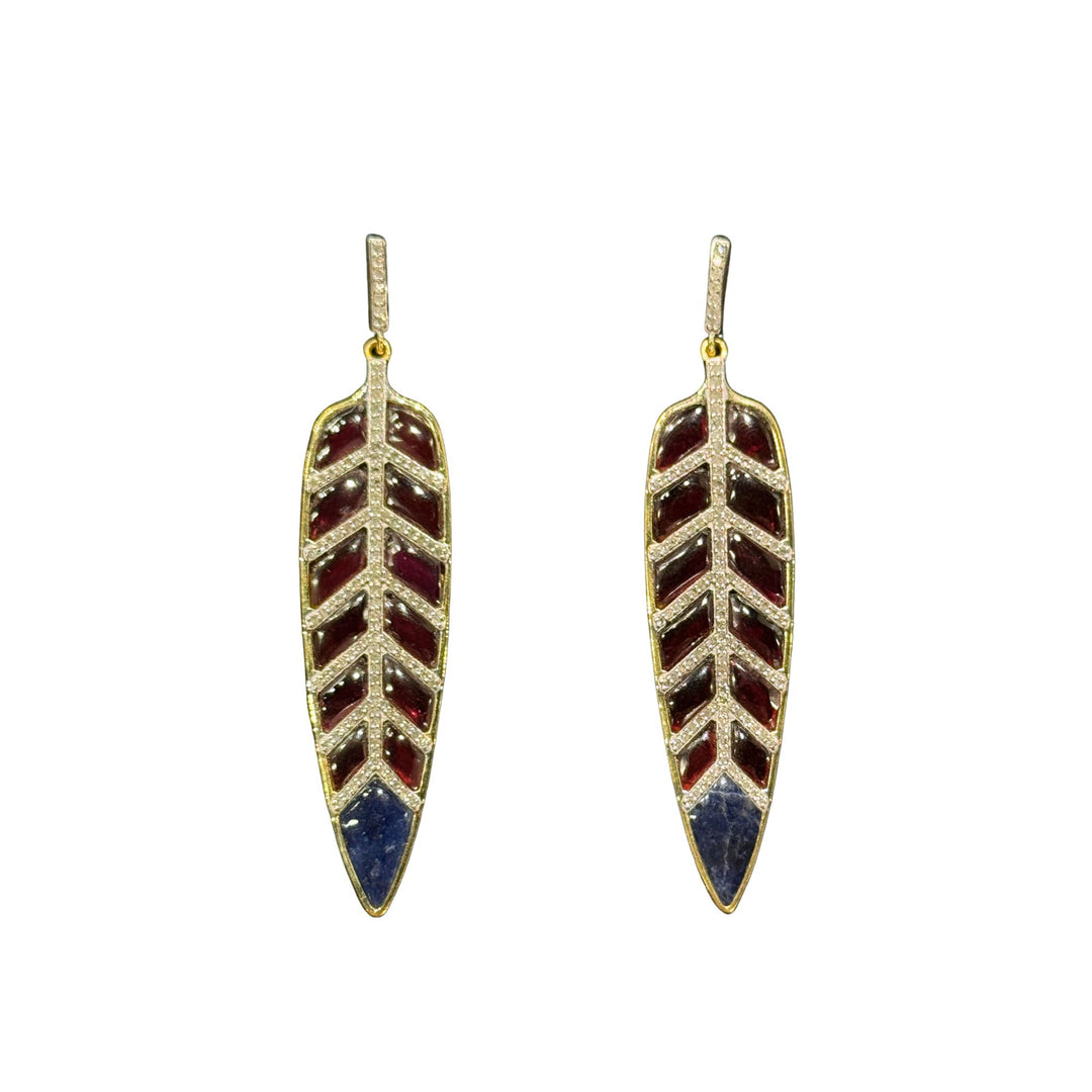 Garnet & Sodalite Drop Leaf Earrings