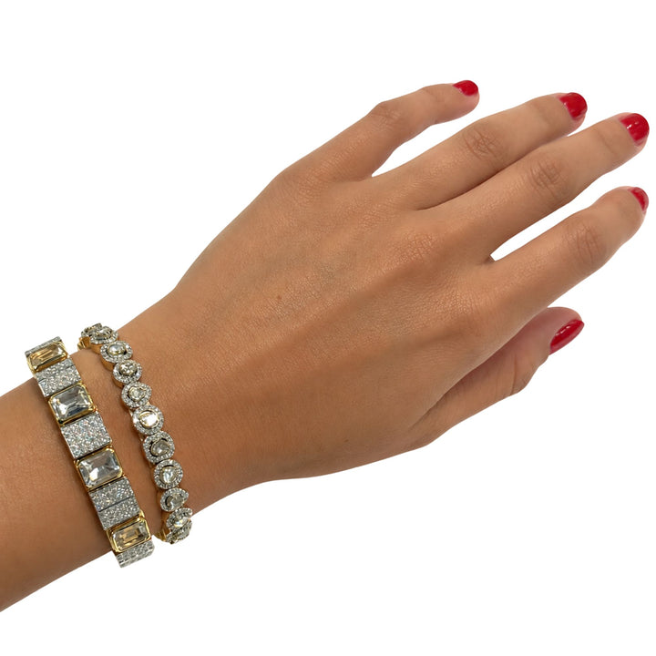 Diamond and White Topaz Gold Cuff
