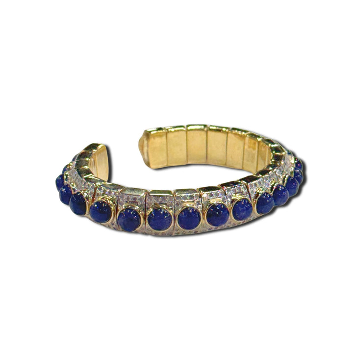 Sodalite/Diamond Gold Open Bangle 1.57dwt