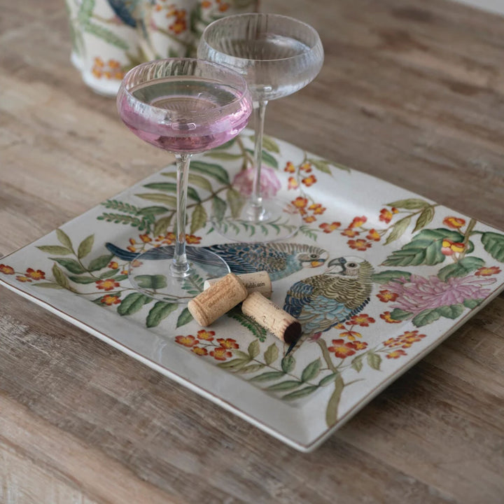 Decorative Stoneware Dish w/Parakeets