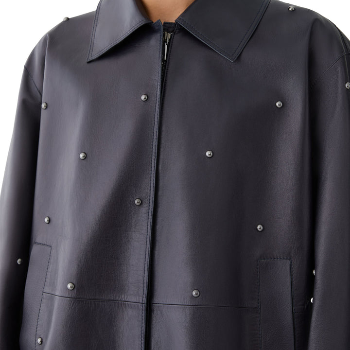 Hand-Studded Nappa Leather Bomber Jacket