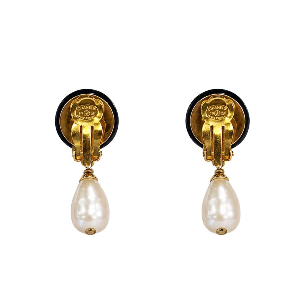 Chanel Pearl Dangle Earrings in Black