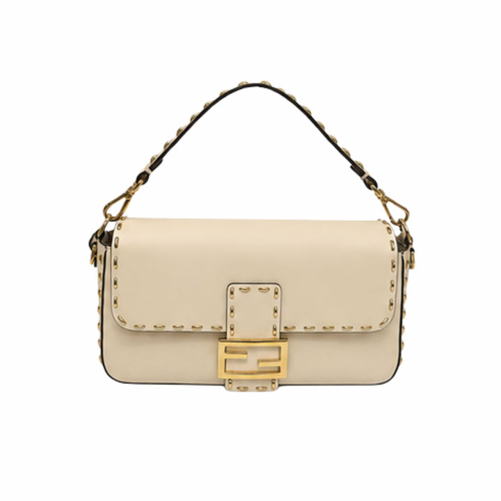 Fendi Selleria Medium Baguette Shoulder Bag in White