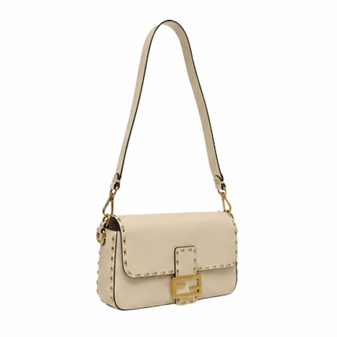 Fendi Selleria Medium Baguette Shoulder Bag in White