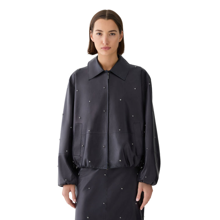 Hand-Studded Nappa Leather Bomber Jacket