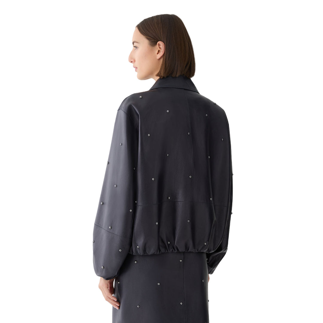 Hand-Studded Nappa Leather Bomber Jacket