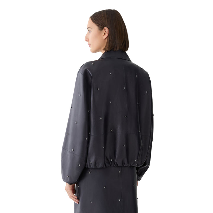 Hand-Studded Nappa Leather Bomber Jacket