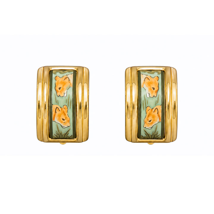 Hermès Enamel Clasp Earrings in Green