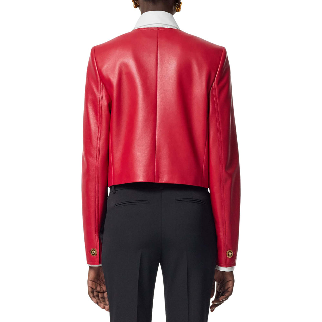 Red Leather Cardigan Jacket