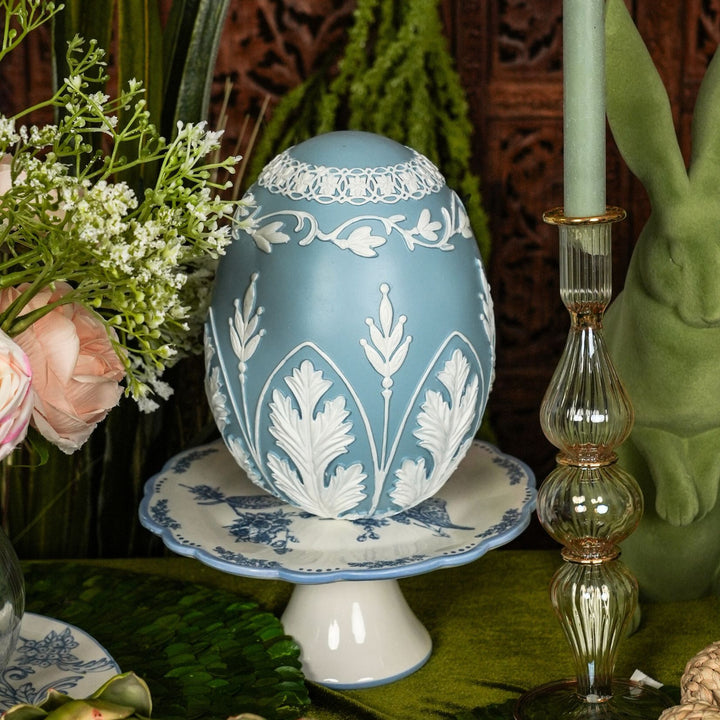 Blue & White Filigree Resin Easter Egg - Large