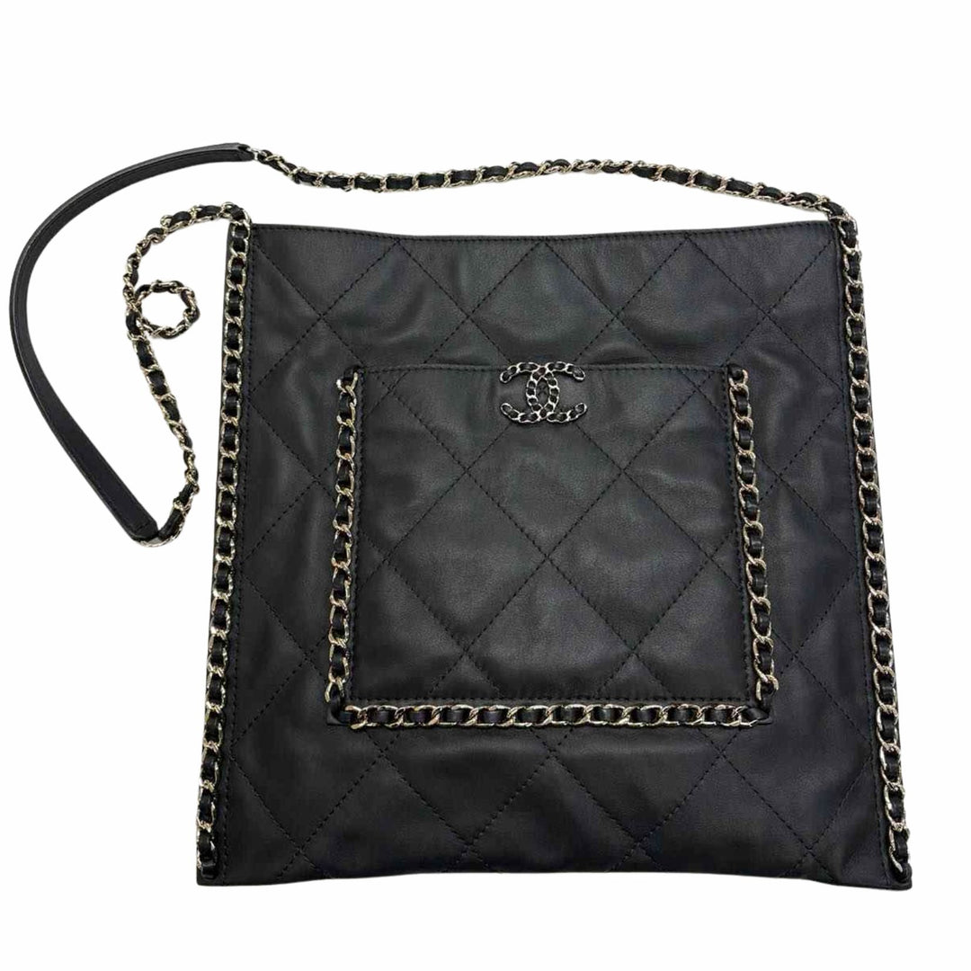 Chanel Flat Lambskin Shoulder Bag in black