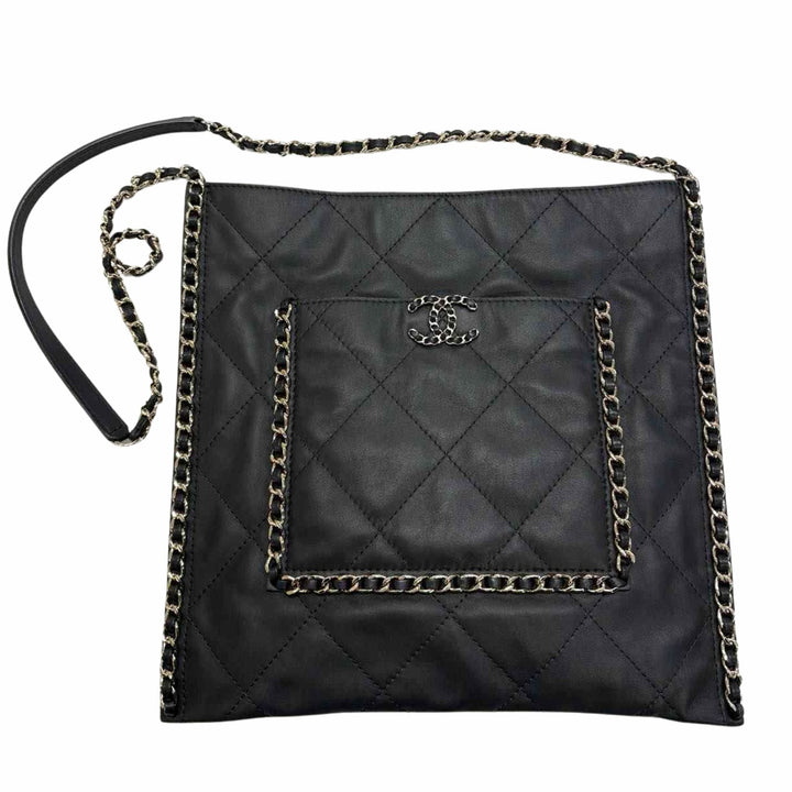 Chanel Flat Lambskin Shoulder Bag in black