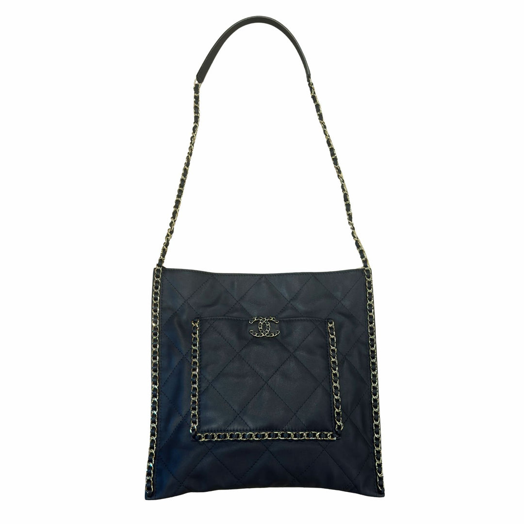 Chanel Flat Lambskin Shoulder Bag in black