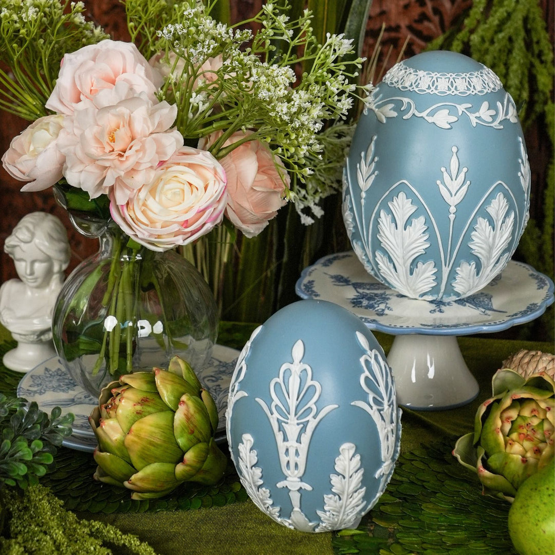 Blue & White Filigree Resin Easter Egg - Large