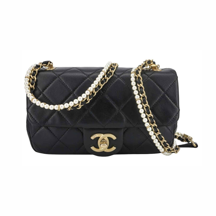 Chanel Pearl Chain Flap Bag in Black