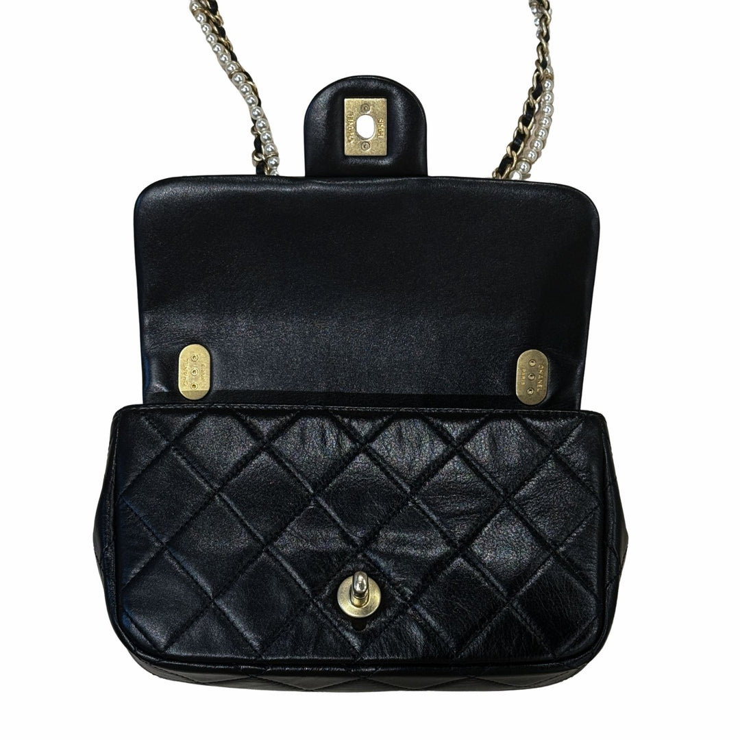 Chanel Pearl Chain Flap Bag in Black