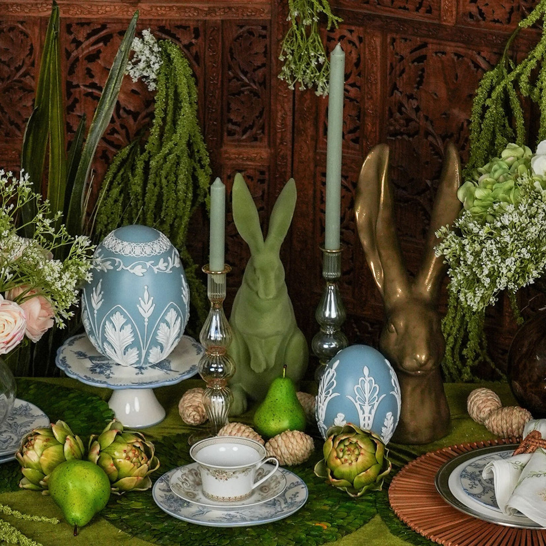 Blue & White Filigree Resin Easter Egg - Small