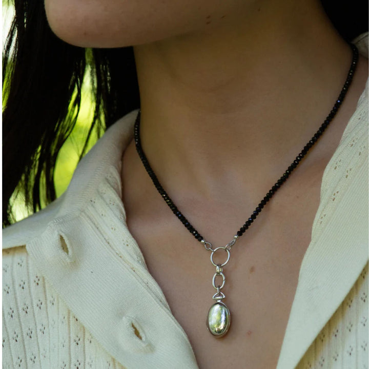 Sterling Silver Single DYO Necklace on a Black Spinel Strand