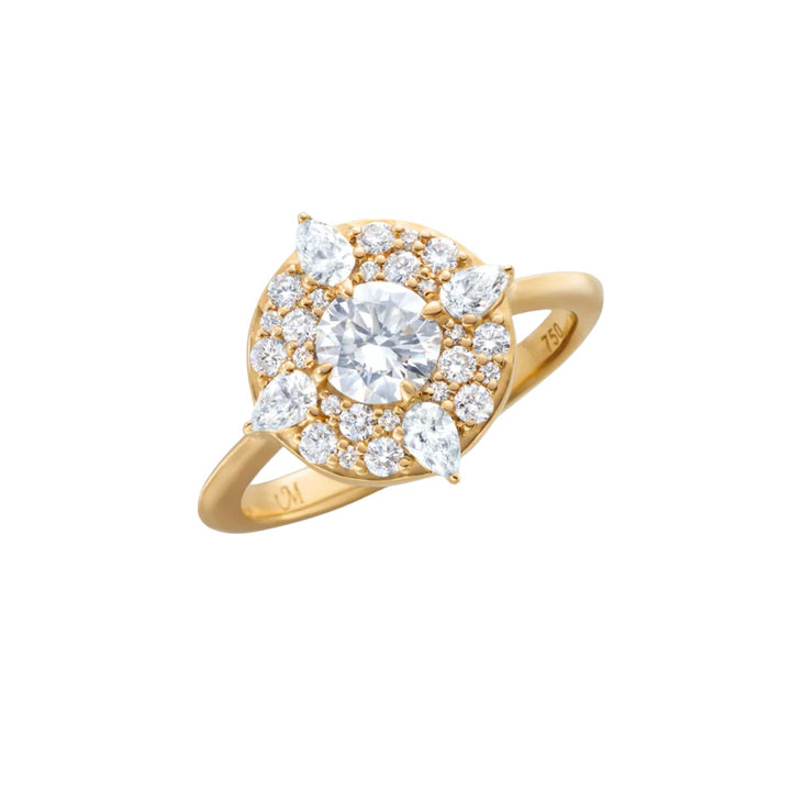 "Points North" Diamond Ring w/ Round & Pear Shaped Diamonds - Size 7