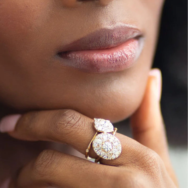 "Points North" Diamond Ring w/ Round & Pear Shaped Diamonds - Size 7