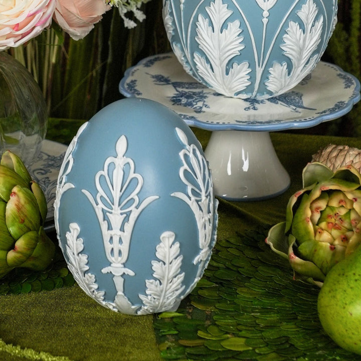 Blue & White Filigree Resin Easter Egg - Small