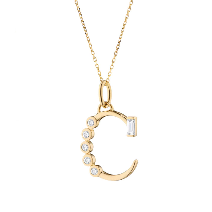 "C" Initial Charm with Diamonds on 17" Chain
