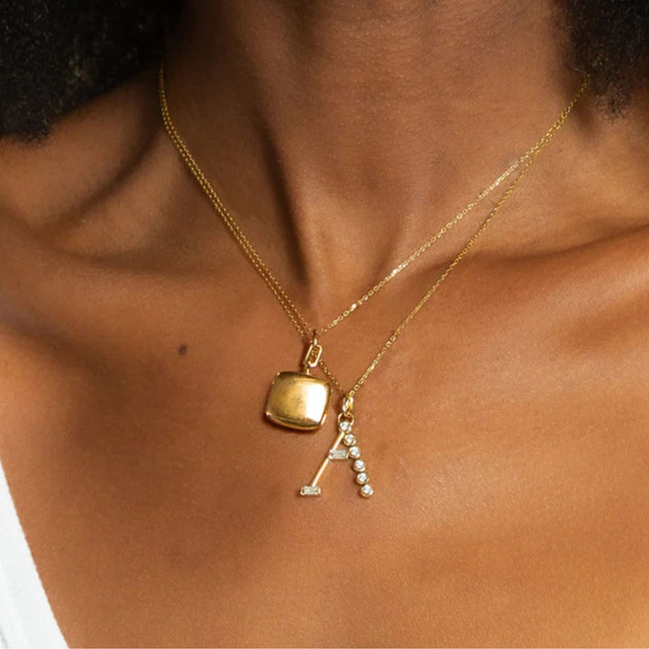 "C" Initial Charm with Diamonds on 17" Chain