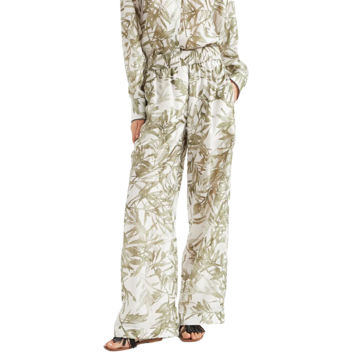 Silk herbarium print pongee pyjama-style loose trousers