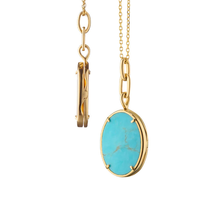 Kingman Turquoise Oval Locket on 17" Chain