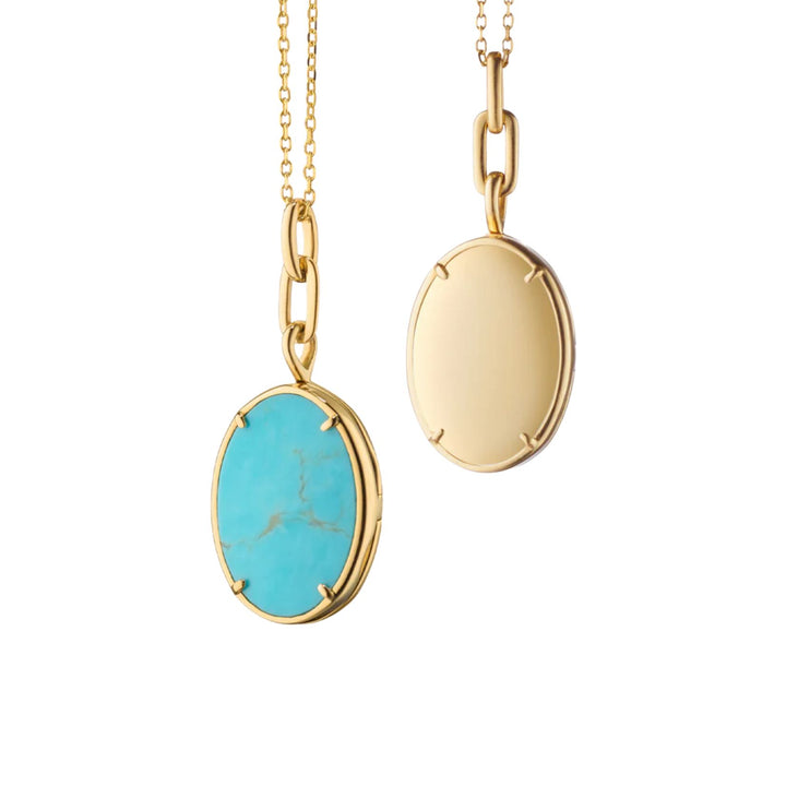 Kingman Turquoise Oval Locket on 17" Chain