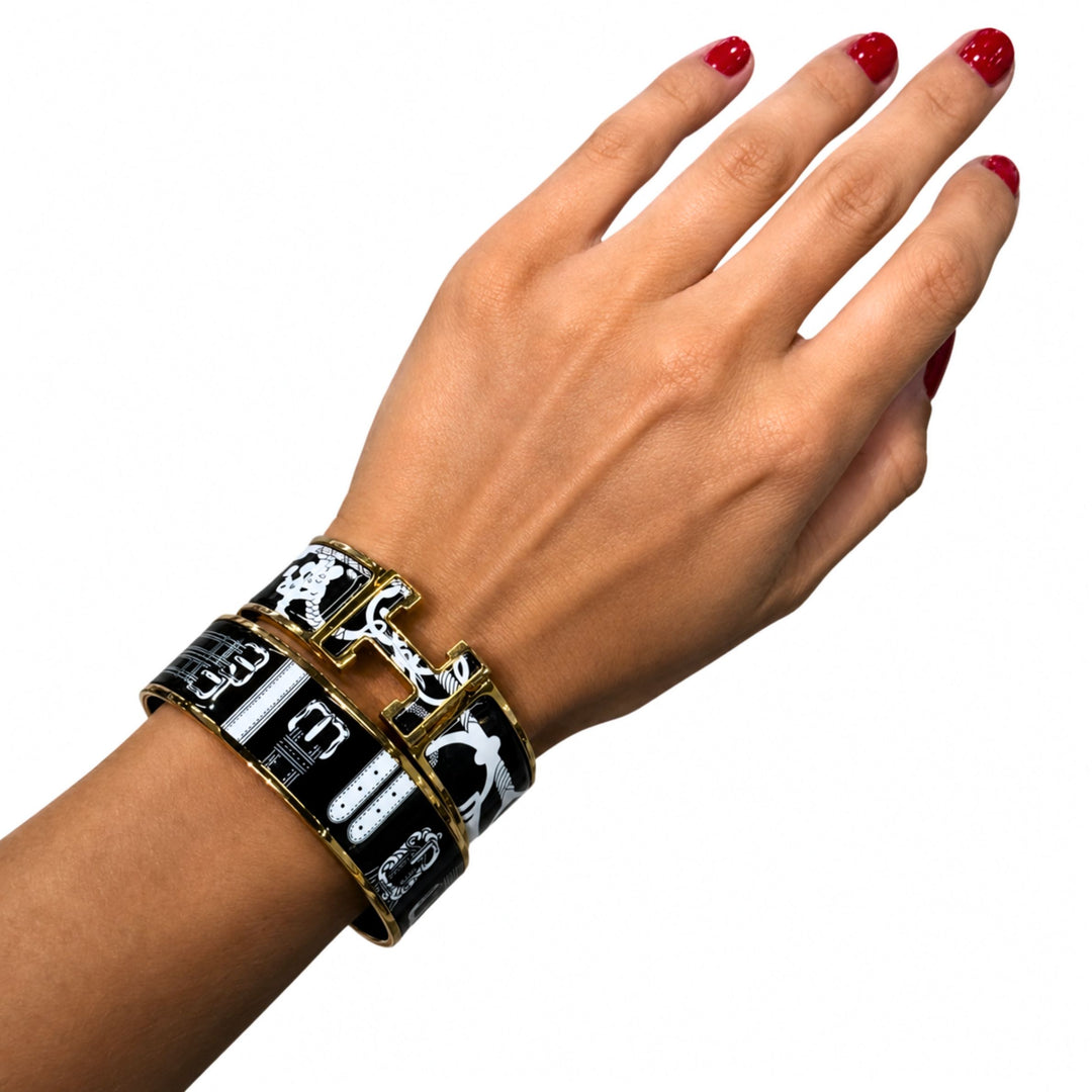 Hermès Clic Clac Wide Bracelet in Black/White