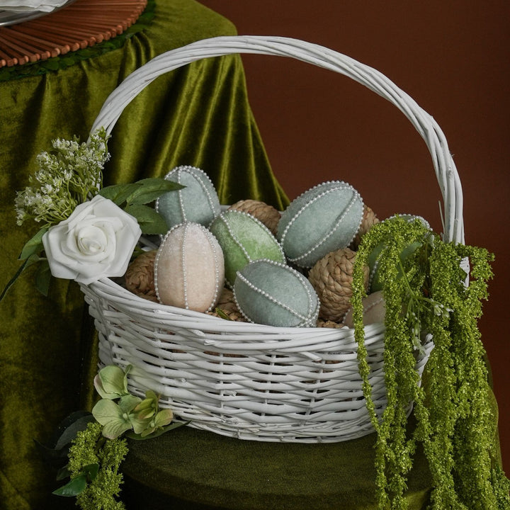 Single Easter Egg - Velvet with White Bead Trim