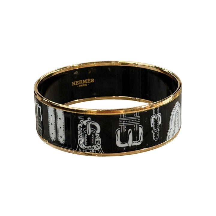 Hermès Wide Enamel Bangle in Black/White