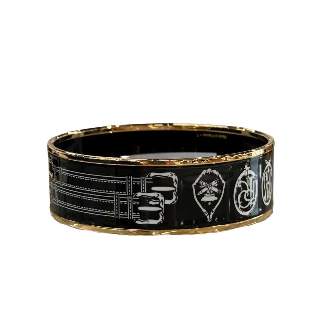 Hermès Wide Enamel Bangle in Black/White