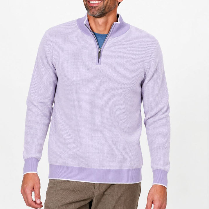 Quarter Zip Cashmere Sweater, Parma/Oatmeal