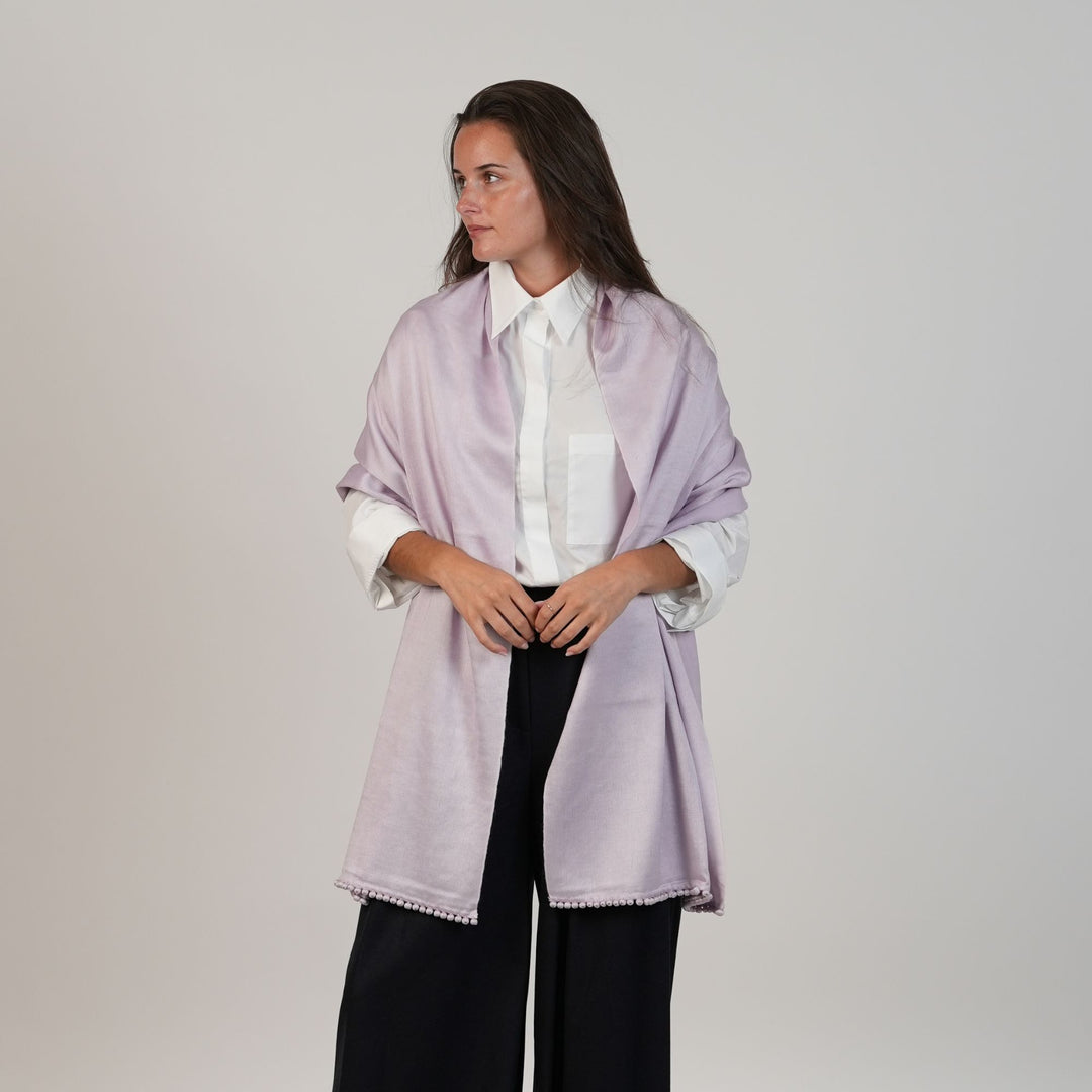 Satin Weave Stole with Satin Ball Fringe in Siren Lilac