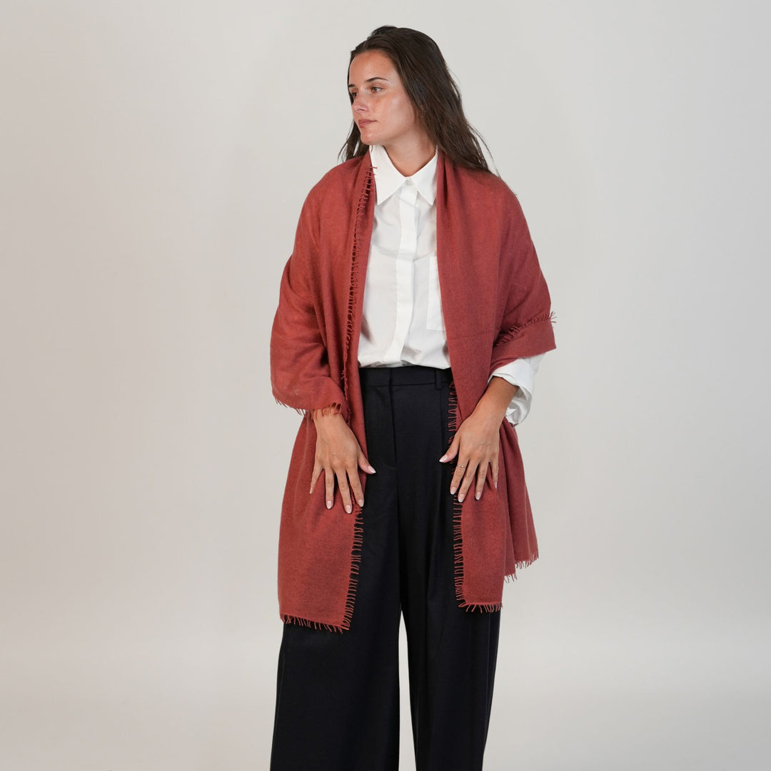 Luxo Sparge Cashmere Stole in Brick Wash