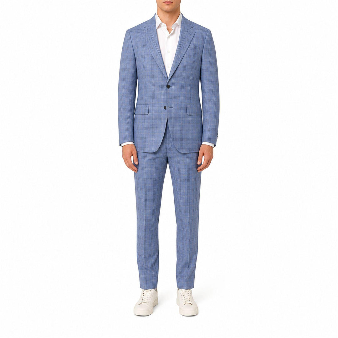 Sky Blue Plaid Wool Suit