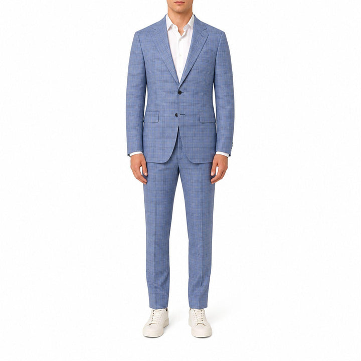 Sky Blue Plaid Wool Suit