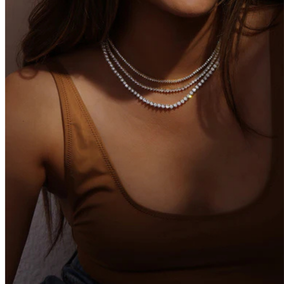 Baby Not Your Basic Tennis Necklace 18'' - Gold/White