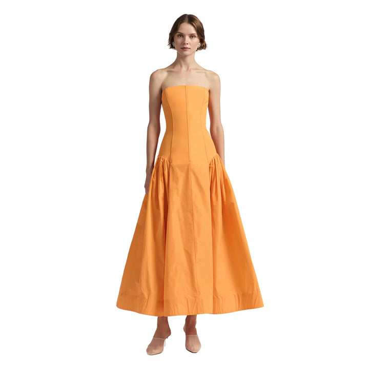 Strapless Seam Detail Full Skirt Dress - Tangerine